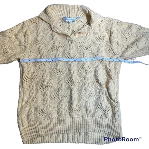 NEEDLEWORKS vintage yellow cable knit short sleeve polo sweater size medium - Picture 4 of 6